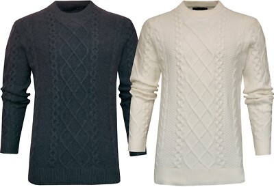Cable Knit Jumper Plain Knitted Crew Neck Pullover Top Casual Winter Ex Store