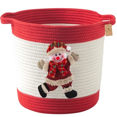 HomeyPine Christmas Basket with Snowman Doll Christmas Gifts Basket Empty Chr...
