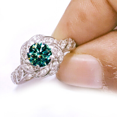 2+Ct Blue Color Round Moissanite Diamond Engagement Ring 925 Sterling Silver