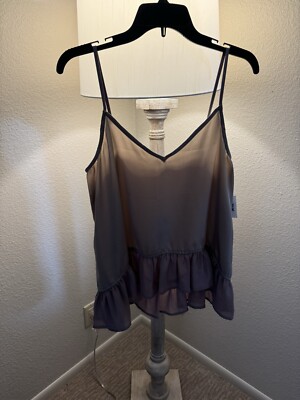 After Market Women's Tank Ruffle Tan Beige Brown Large Silk NWT