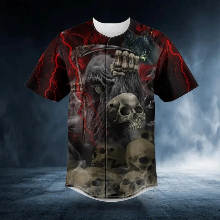 Red Lightning Grim Reaper The Hunt Skull Baseball Jersey