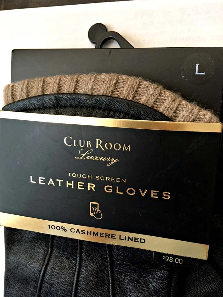 Guantes Club Room para hombre de cuero genuino forro de cachemir pantalla táctil talla L Foto 3 de 4