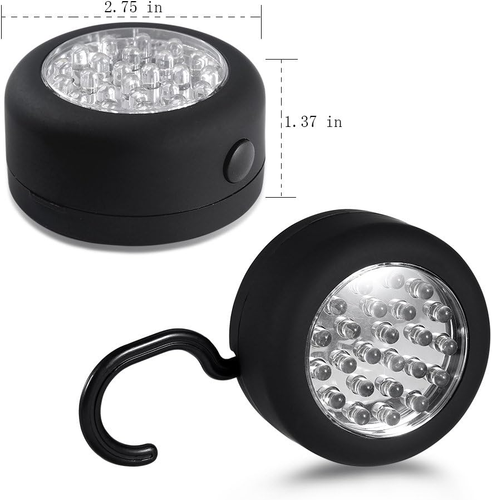 3-Pack Round LED Magnetic Work Torch - 24 LEDs with Hook & Magnet, Black - Picture 3 of 8