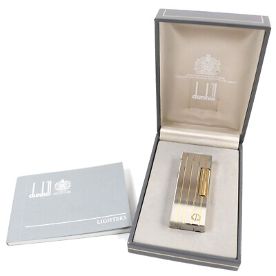 Dunhill Gas Lighter Stripe D Logo Silver Gold with Box ignition confirmed JAPAN