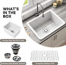 HOROW Undermount Topmount Kitchen Sink, Single Bowl Fireclay Sink with Grid