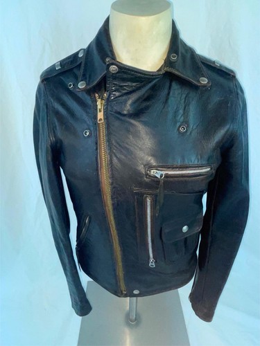 VTG 60s MENS S BUCO J-24L STEERHIDE LEATHER MOTORCYCLE BIKER JACKET - Picture 12 of 19