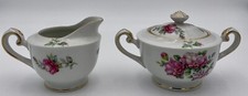  Albion China Sugar & Creamer Gold Accent Lines  Japan Pink Floral Vtg Gift