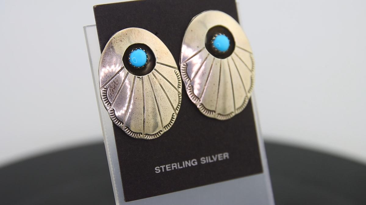 Navajo Earrings 925 Silver Concho Hand Stamped Turquoise Native