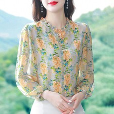 Women's Long Sleeve Casual Button Tops Chiffon Shirt Spring Elegant Blouse
