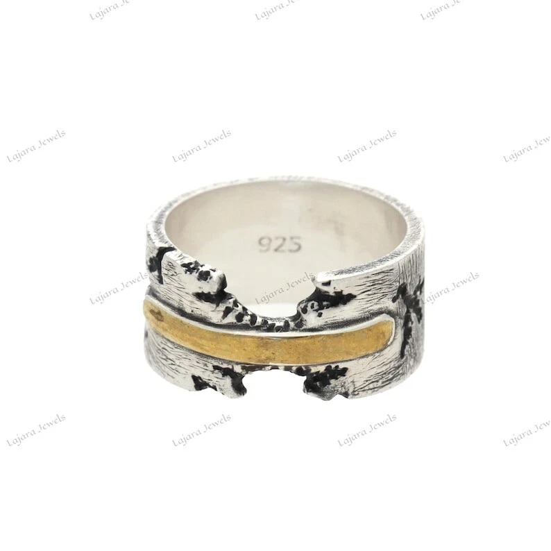 Anillo de plata de ley 925 para hombre anillo chapado en oro sello anillo grieta Foto 4 de 4