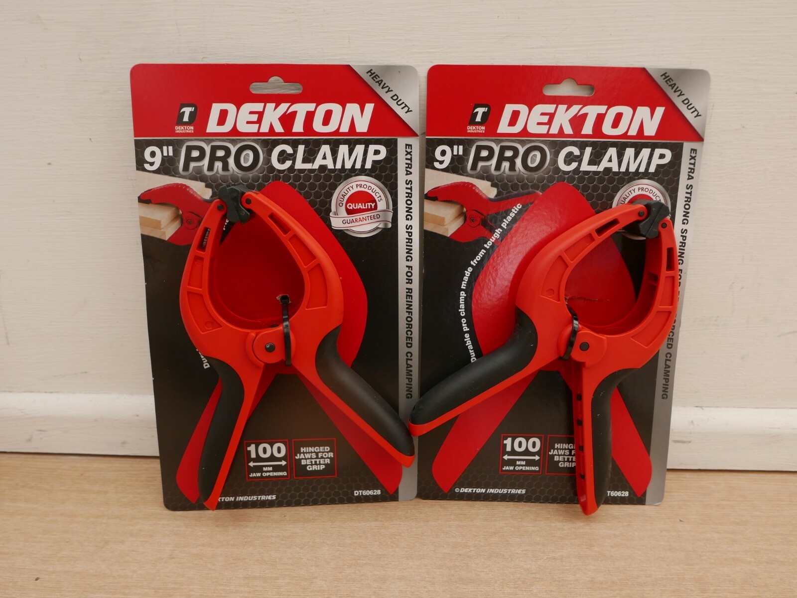 PAIR OF DEKTON EXTRA STRONG SPRING 9"" PRO CLAMPS 100MM OPENING DT60628