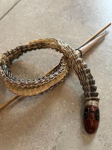 Antique Vintage Paper Snake Toy Wood Stick Head Wiggling Dangling Slithering 20"