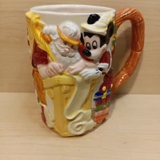 RARE! Vintage Disney Mickey Minnie Mouse Christmas Embossed Raised Porcelain Mug