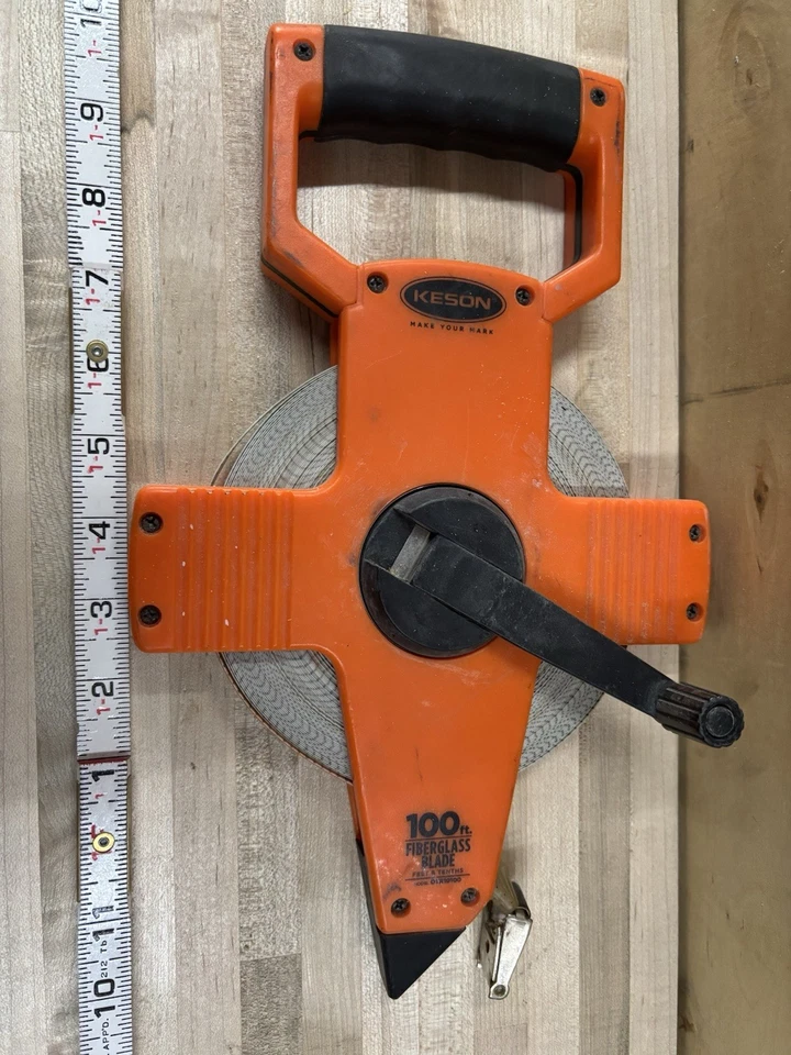 Cinta métrica de carrete abierto de fibra de vidrio Keson de 100 pies décimas herramienta de pies de encuesta de EE. UU. Foto 2 de 3