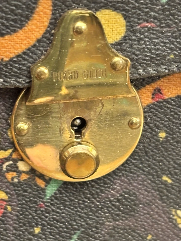 Vintage Piero Guidi Black Multi Magic Circus Envelope CLUTCH Leather Accents - Image 4 of 4