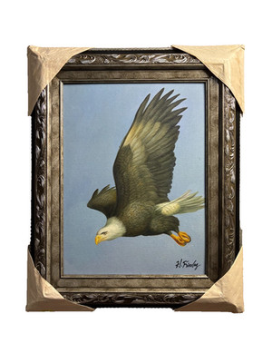 Vintage Bald Eagle Oil Painting Signed Finley Framed 18''x22'' Wildlife