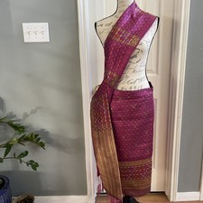 Lao Thai Khmer Traditional Skirt  sash adjustable waist pink mauve multicolor