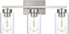 3-Light Bathroom Vanity Light, Modern Brushed Nickel Wall Lights with Clear Glas