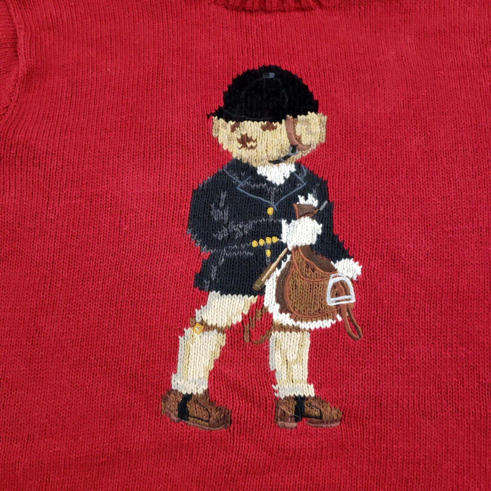 Vintage Ralph Lauren Polo Sport Sweater Womens Small Red Bear Equestrian Linen image 8