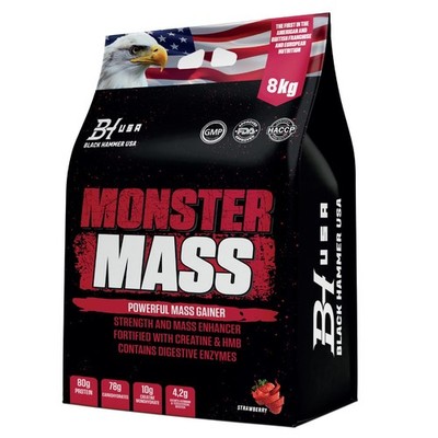 Mass Gainer 8kg Erdbeere   Weight Gainer Muskelaufbau Black Hammer USA