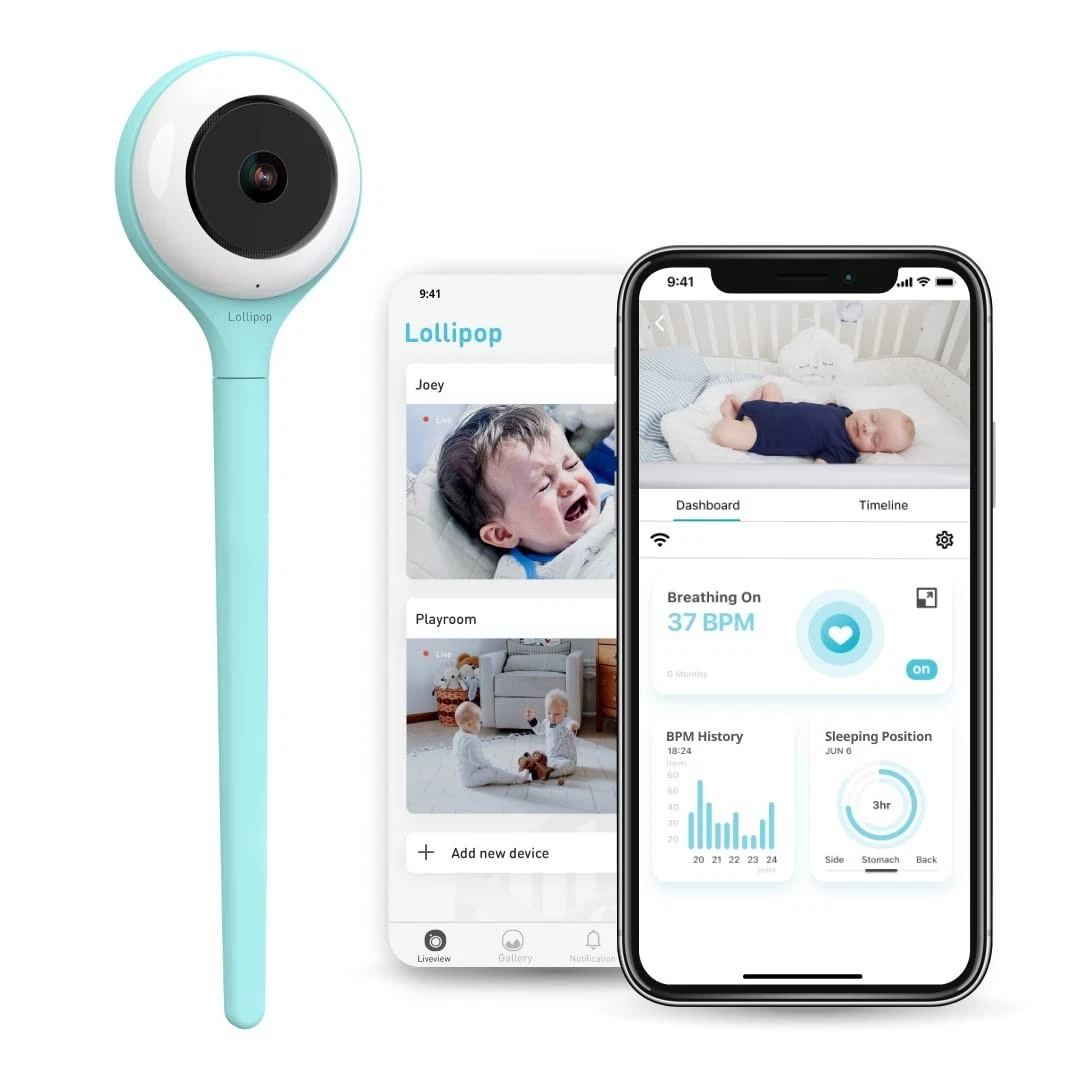 Lollipop Baby Monitor (Turquoise) Smart WiFi Baby Camera w/ Crying Detection