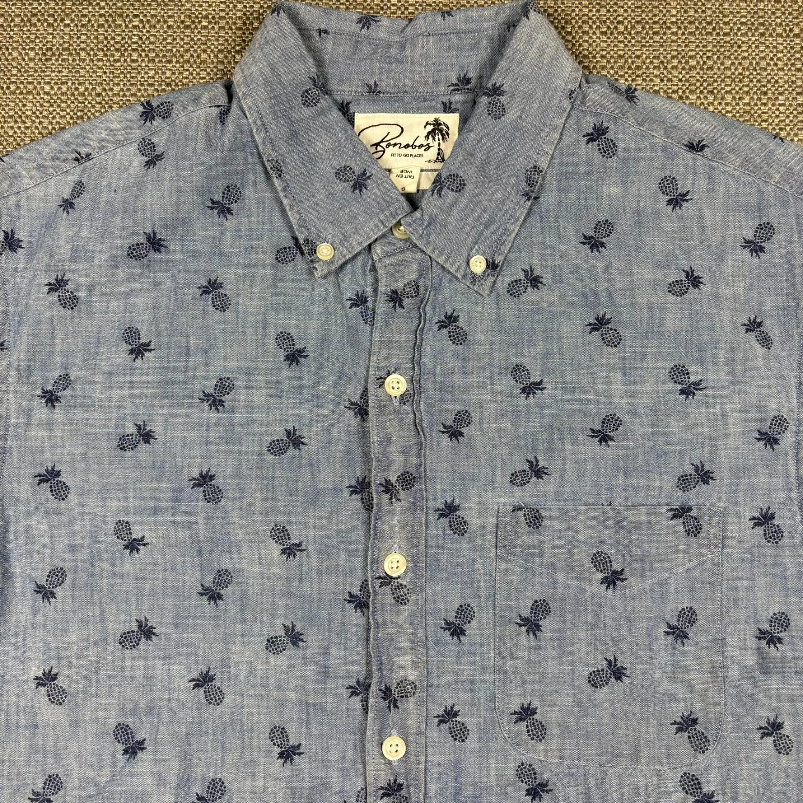 Bonobos Men's Shirt L Short Sleeve Regular Fit Blue Gray Pineapple Cotton Pocket
Opens in a new wind