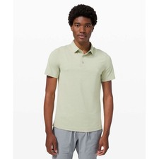 LULULEMON Men's Evolution Short Sleeve Polo Agile Stripe Green Fern White Size L