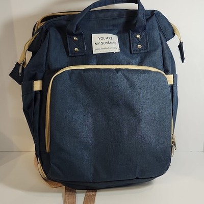 You Are My Sunshine Dark Blue Diaper Backpack USB Port Multiple Compartments