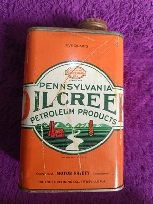 Vintage-Inspired 5 Quart Oil Creek Pennsylvania Motor Oil Can - Rustic Collector