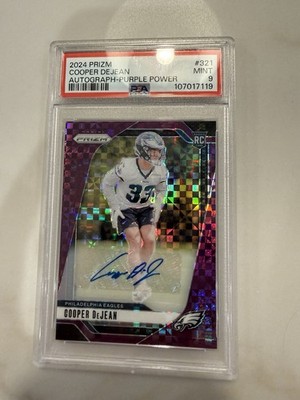 2024 Panini Prizm Rookies Cooper DeJean Eagles #321 Purple Power Auto /49 PSA 9