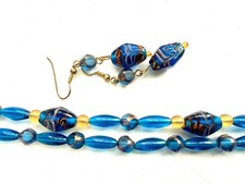 Czech Glass Beaded Necklace, 2 Strand Blue Necklace with Earrings, Pre-owned
