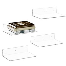 4 Pack 12 Inch Clear Wall Shelves MoistureProof Acrylic Bathroom Organizer
