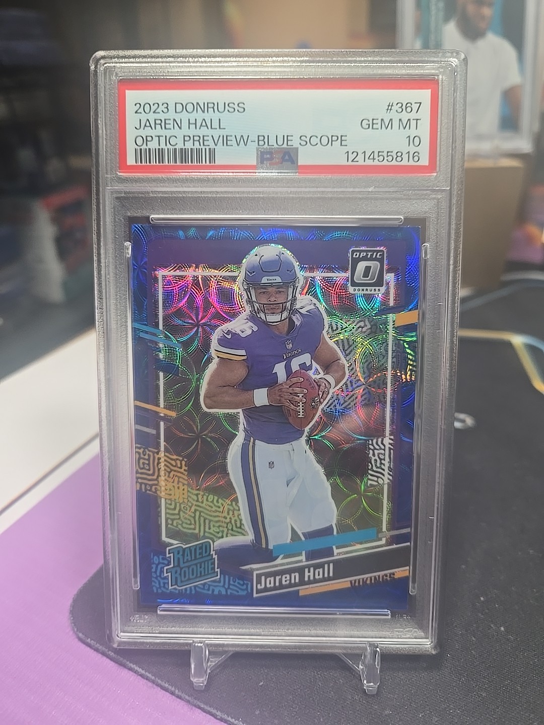 JAREN HALL 2023 Donruss Optic Preview Rated Rookie RC Blue Scope PSA GEM MINT 10