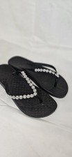 Women's Flip Flops Sandals Embellished Black with Silver Rhinestones Sz 8