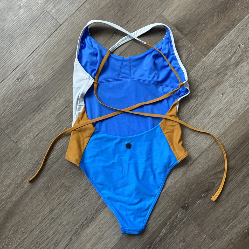 Traje de baño prAna de una pieza para mujer talla S azul blanco tostado tulum dulce agave bloque de color Foto 4 de 4