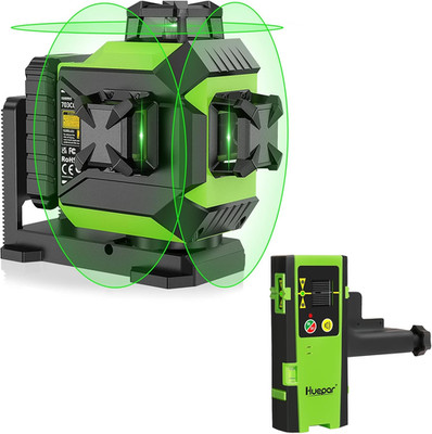 3D Green Beam Laser Level with Detector & Magnetic Base - Carry Case Included