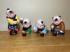 Vintage Chinese Huishan Wuxi Hand Decorated Clay Figurines X4 And Pots With box