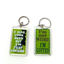 Lot Of 2 Kalan 90s Keychains Sassy Funny Sayings Collectible Keyring Vintage Y2K