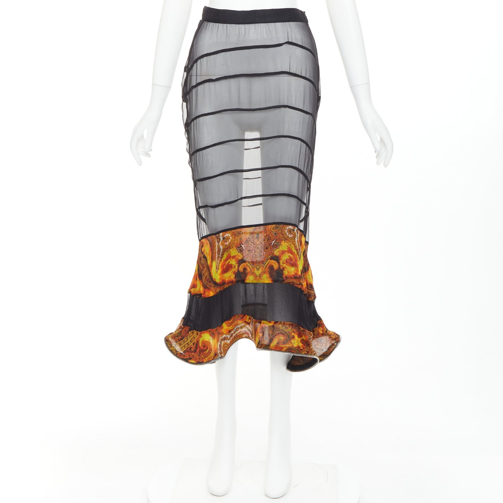 rare GIVENCHY Tisci black mulberry silk sheer baroque flame zipper skirt thumbnail 9