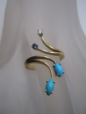 Anello Goldring 750 Oro Giallo Zaffiro 2,5 mm Diamante Turchese Misura 53