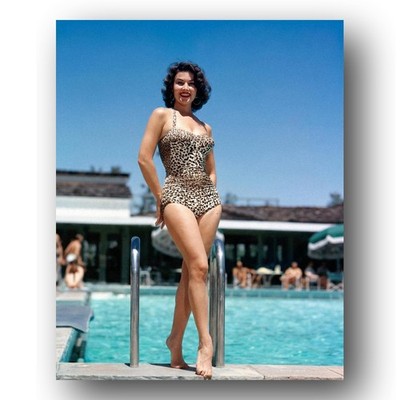 Linda Cristal Photo 8x10 Leopard Swimsuit 1965 Actress Swimming Pool
