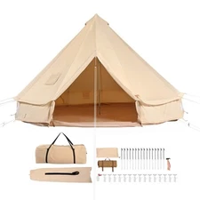 Canvas Bell Tent 7 m/22.97ft 4-Season Camping Yurt Tent with Stove Jack
