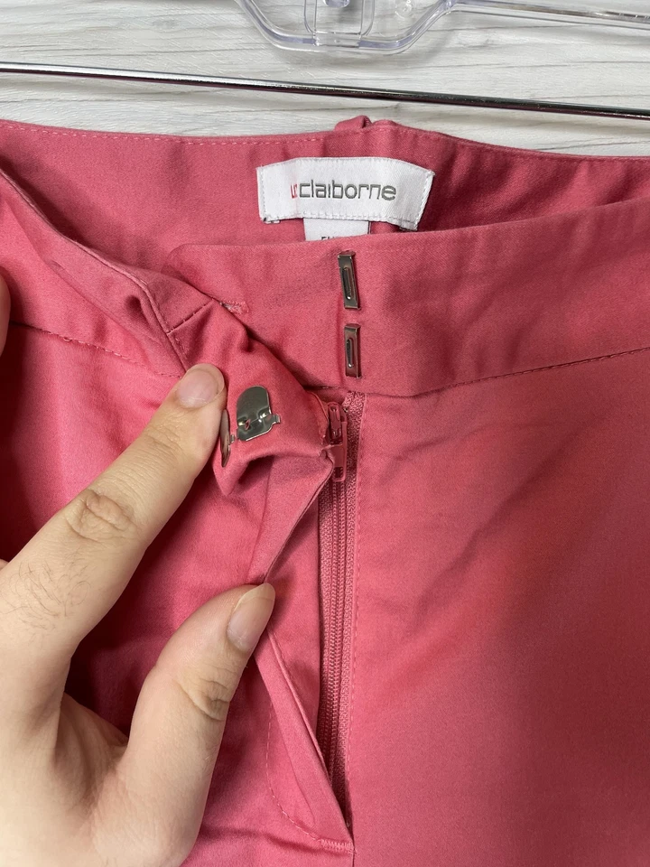 Pantalones Liz Claiborne Mujer 14 Rosa Emma Recortados al Tobillo Elastizados Cremallera Bolsillos Trabajo Foto 2 de 4