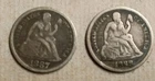 Set of TWO 1887 & 1888 Seated Liberty Dimes – Circulated Silver 10C. Nice Coins.