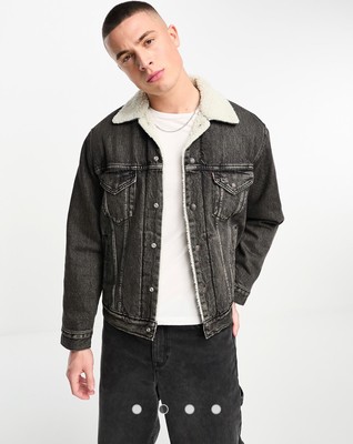 NWT Levi's Men's Relaxed Fit Sherpa Lined Black Vintage Distressed Jacket XL