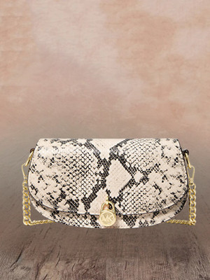 Michael Kors Mila Women Small Snake Embossed Covertible Crossbody Bag Natural