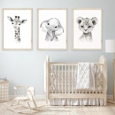 Safari Nursery Wall Art Decor Baby Animal Canvas Wall Art Baby Room Nursery P...