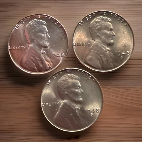 1948 P D S Lincoln Wheat Cents (3) Actual BU Coins Set FAST SHIPPING 1289