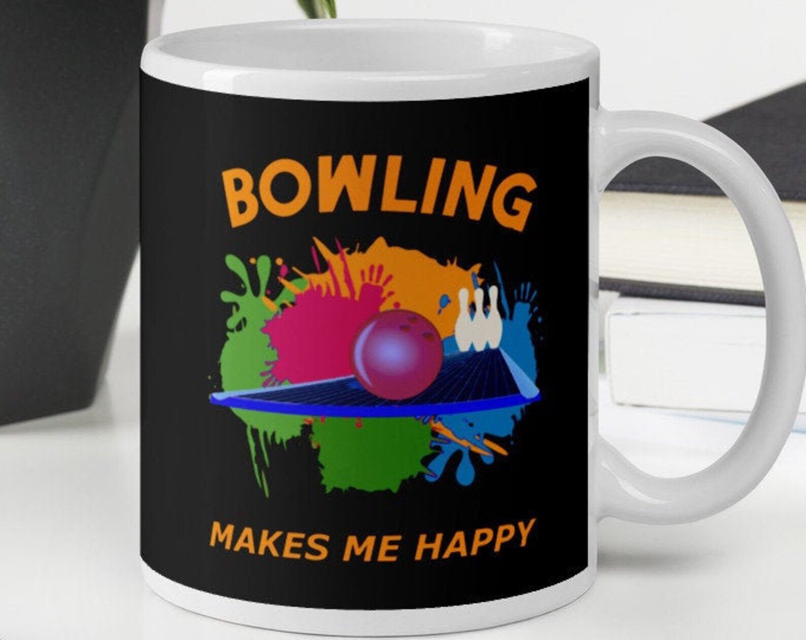 Bowling Makes Me Happy White Glossy Coffee Tea Drinking Mug