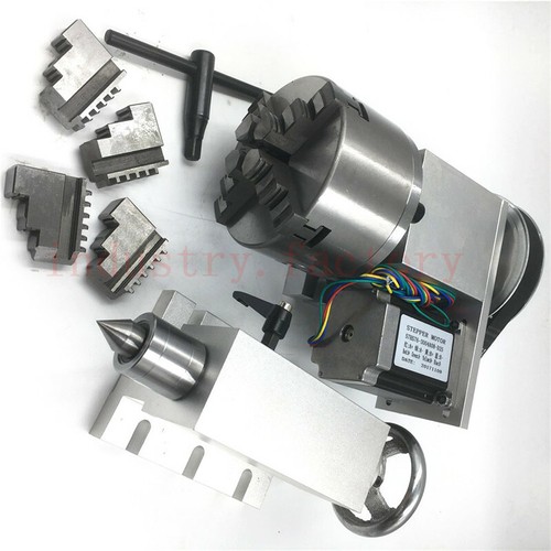 CNC Rotary Axis Tailstock Rotational A 4th Axis 100mm 4-jaw Lathe Chuck Router - Picture 2 of 12